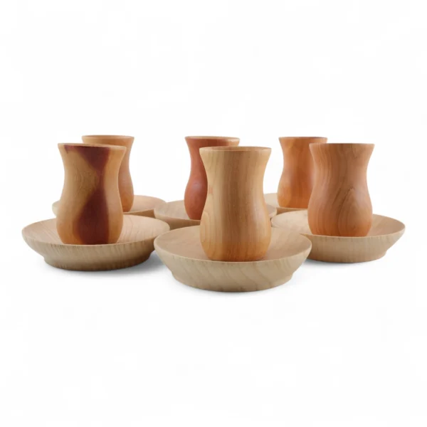 El Yapımı Ardıç Ağacı Çay Seti (6 Parça) – Doğal ve Sağlıklı Ahşap - Görsel 2