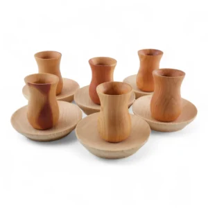 El Yapımı Ardıç Ağacı Çay Seti (6 Parça) – Doğal ve Sağlıklı Ahşap