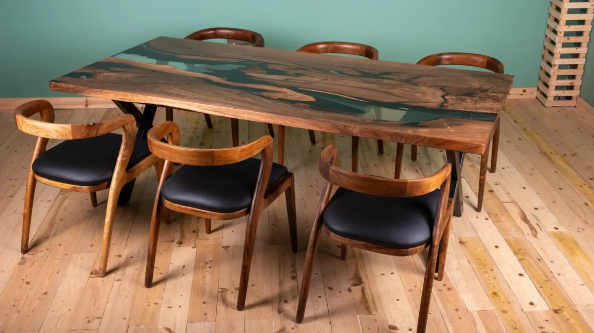 Epoksi Ceviz Ahşap Yemek Masası – Özel Tasarım, 200x100 cm, El Yapımı, Modern ve Şık - Görsel 6