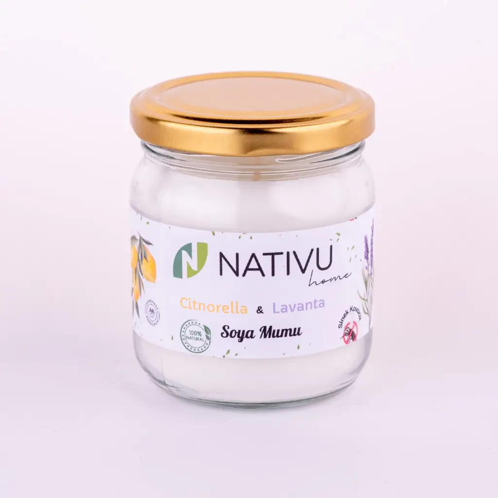 Citronella ve lavanta esanslı doğal sinek kovucu soya mumu Citronella ve Lavanta Soya Mumu – Doğal Sinek Kovucu, Ferah Koku - Görsel 1