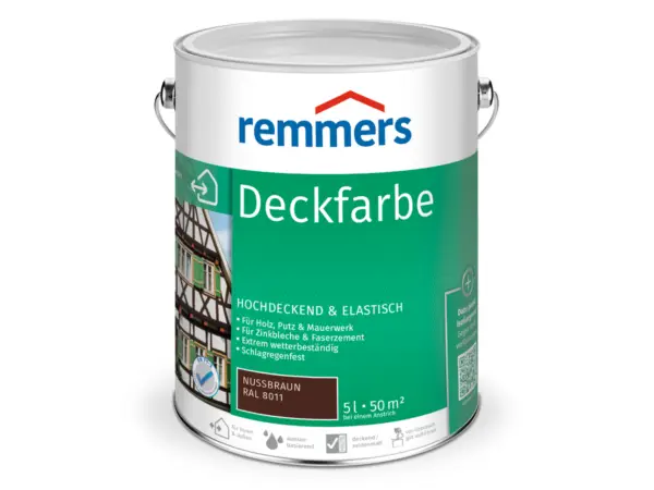 Remmers Deckfarbe su bazlı dış mekân ahşap boyası, yüksek örtücülük ve hava koşullarına dayanıklı koruma.