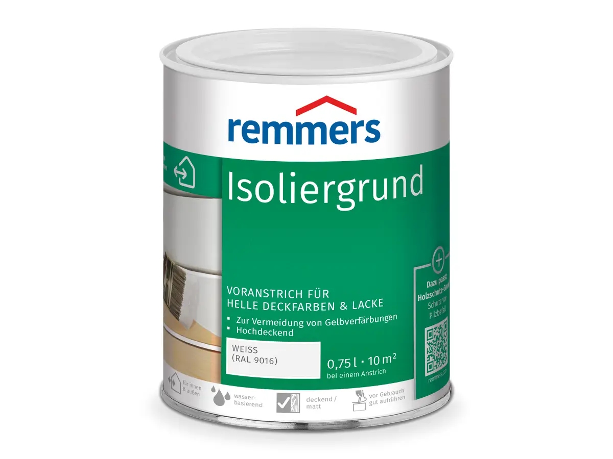 Remmers Isoliergrund – Su Bazlı Beyaz Ahşap Astar ve Arakat (İç ve Dış Mekân) Remmers Isoliergrund su bazlı beyaz izolasyon astarı, iç ve dış mekân ahşap koruyucu.