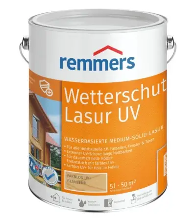 Remmers Wetterschutz Lasur UV ahşap koruyucu boya – su bazlı, UV dayanımlı, dış mekân için 5L