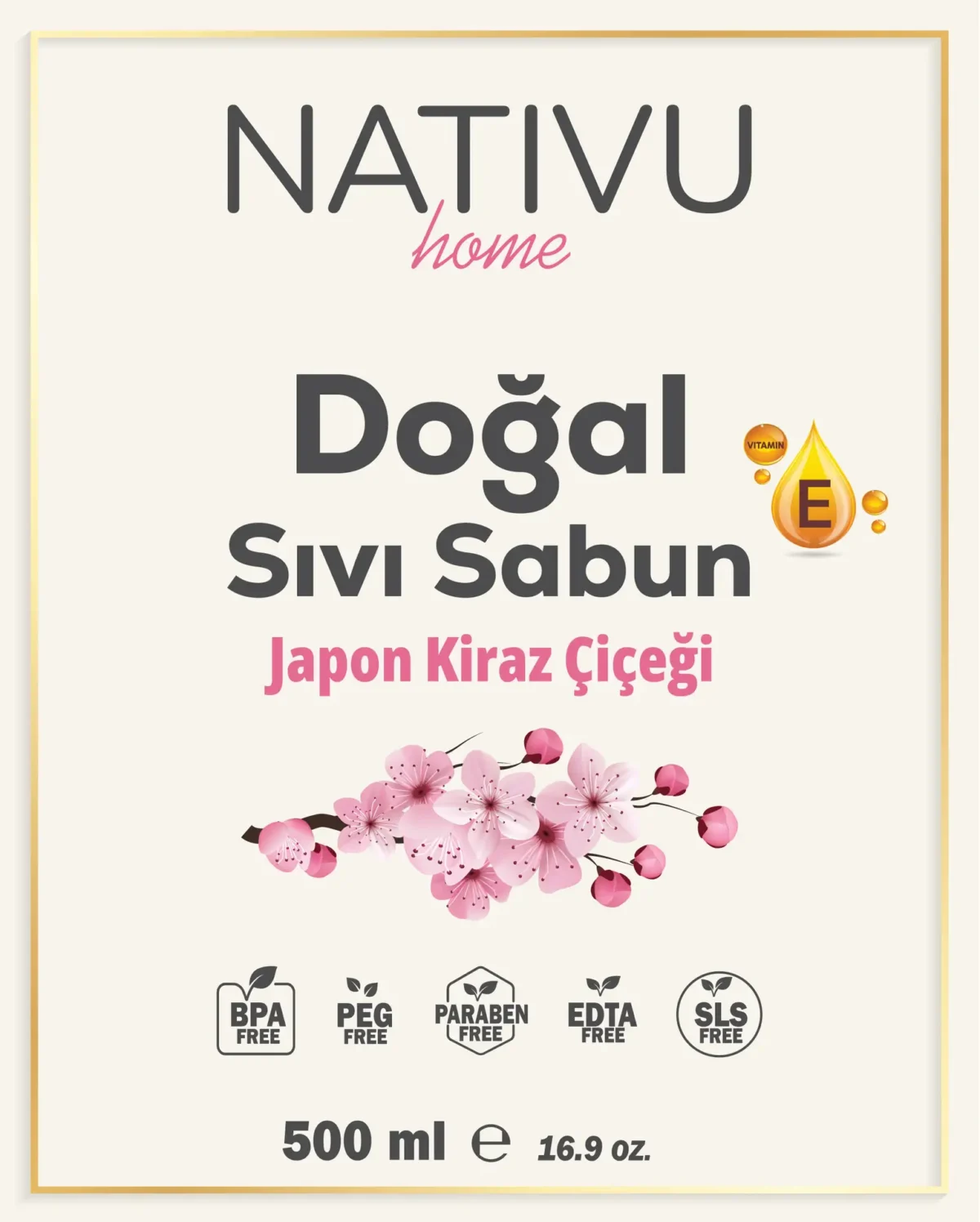Doğal Sıvı Sabun Japon Kiraz Çiçeği Özlü - 500 ml | NATIVU Home - Görsel 3