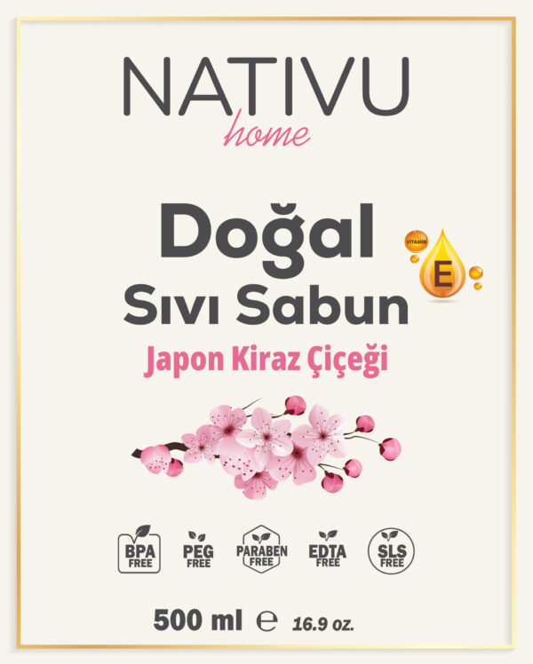 Doğal Sıvı Sabun Japon Kiraz Çiçeği Özlü - 500 ml | NATIVU Home - Görsel 3