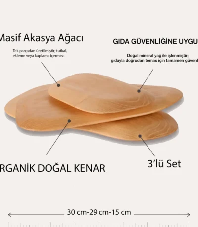 Masif akasya ahşap sunum tabağı 3'lü set